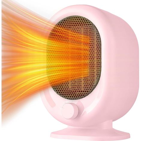 Mini radiateur d'appoint 1500 W, 2 niveaux de puissance, chauffage céramique PTC, protection contre la surchauffe et l'inclinaison, chauffe rapide et fonctionnement très silencieux, rose (1/5)