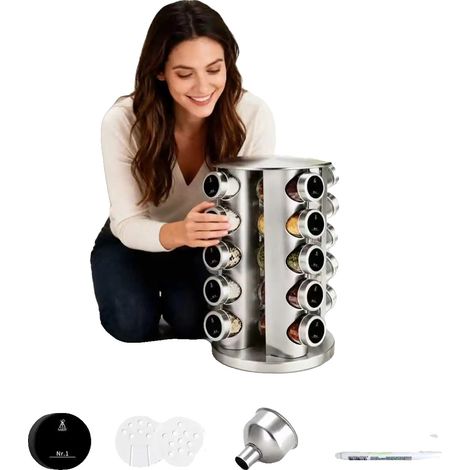 Estante para especias, giratorio 360°, para botellas de vidrio herméticas, paquete de 20 unidades, redondo. (1/2)