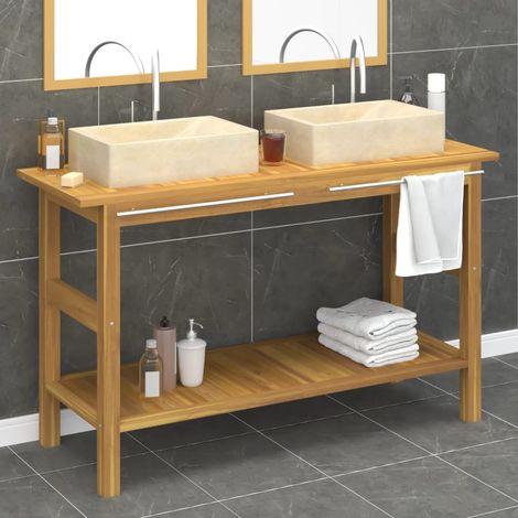 Bathroom Vanity Cabinet with Cream Marble Sinks Solid Wood Teak vidaXL (1/5)