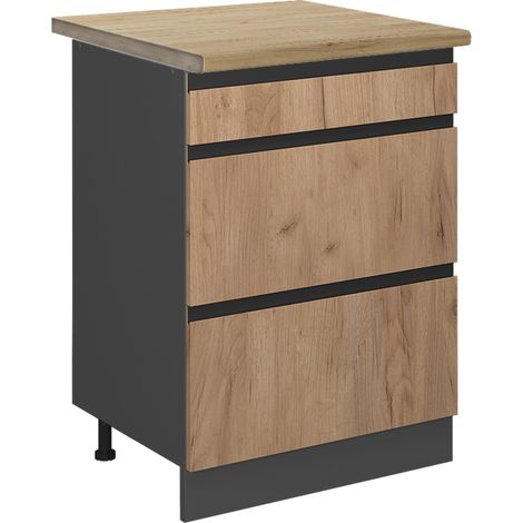 Mobiletto base per cucina R-Line, Quercia dorata, 60 cm con cassetti, PL Rovere, Vicco