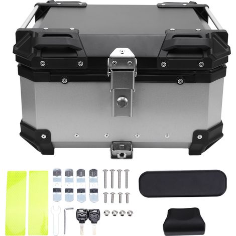 Top case moto 32L avec serrure de sécurité libération rapide ajustement universel étanche valise de bagages argent (1/5)