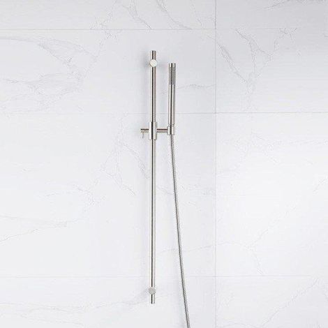 Fortifura Calvi Ensemble de douche avec barre curseur - douchette stylo - flexible en métal - Inox brossé PVD