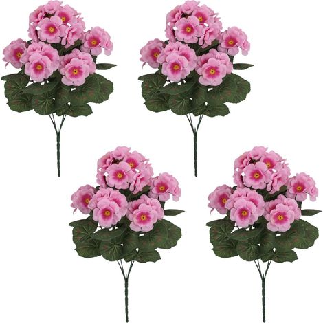 Lot de 4 géraniums artificiels en soie pour l'extérieur, résistants aux UV, décoration florale d'intérieur, jardin, terrasse, rose (1/5)