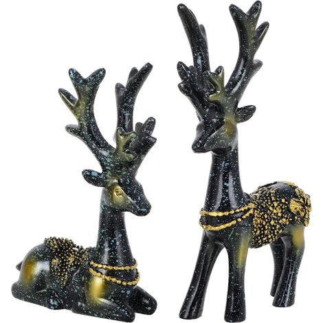 Ornements de Cerf en Résine pour Voiture, Paire de Statuettes Faciles à Nettoyer et Résistantes la Décoloration, Décoration Intérieure pour Bureau ou Salon (1/5)
