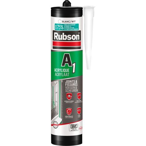 Rubson A1 Mastic acrylique Blanc pour joints et fissures, intérieur/extérieur, certifié SNJF, Cartouche 300ml