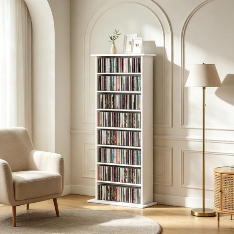 Meuble de rangement CD/DVD blanc – 360 CD / 185 DVD, 6 étagères réglable (1/5)