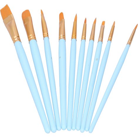 Ensemble de 10 pinceaux à manche en bois, laine de nylon, gouache et aquarelle pour débutants (101B - Bleu ciel) (1/5)