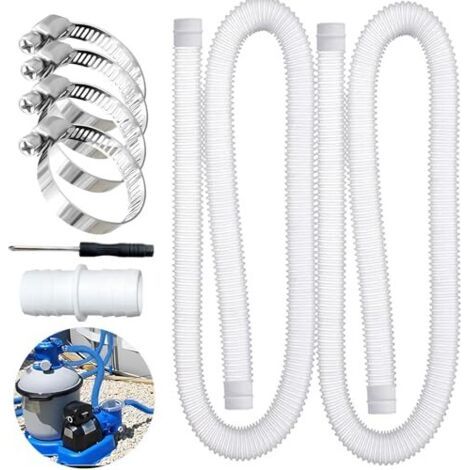 2Pcs tuyau piscine 32mm, avec 4 Clips de Sécurité Métalliques, pour Tuyau d'aspiration et Tuyau de Pompe, Blanc