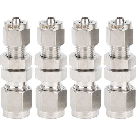 Raccord de compression à virole 4 pièces, connecteur droit à 2 points de contact pour cloison, acier inoxydable 304, Ф6x4 (1/5)