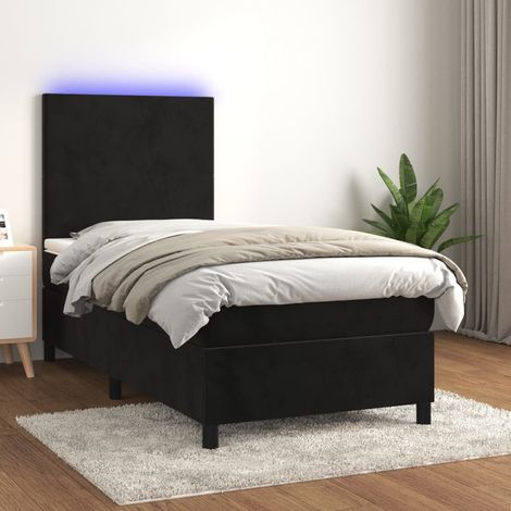 Sommier tapissier avec matelas et LED, Lit Adulte, Lit simple Noir 100x200 cm Velours BVM54073 (1/5)