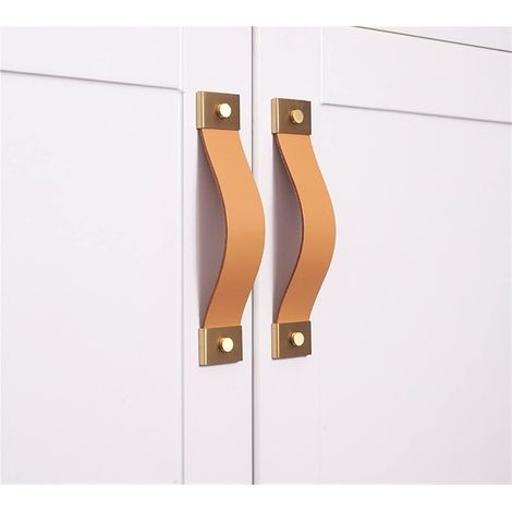 Poignée de porte tiroir pour petit meuble, en cuir véritable (1/5)