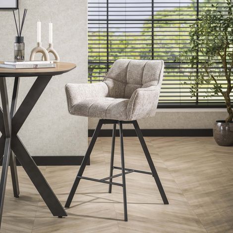 Set mit 2 Barhockern aus Linoleum-Chenille-Stoff Rich Sand,