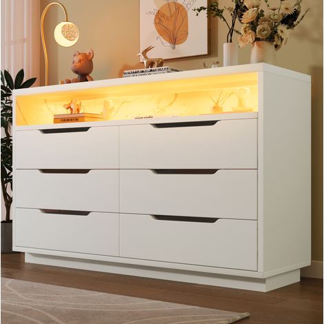 Aparador con LED y 6 cajones, 120 x 40 x 85 cm, blanco HAVRYA (1/5)
