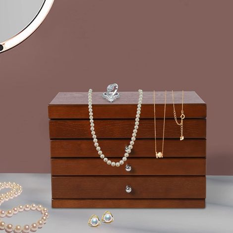 Boîte de rangement de bijoux Multi - usage avec miroir de boîte à bijoux en bois surdimensionnée de 4 couches 30.1  20  20.6cm