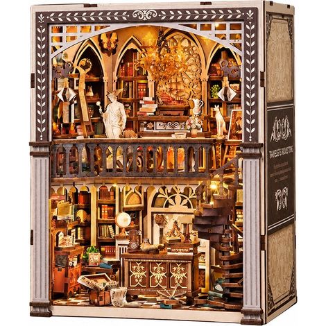 Kit de maison-serre-livres en bois à monter soi-même, maquette de paysage miniature de maison-livres de voyageur, à assembler à la main (1/5)