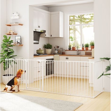 Faltbarer 6-Panel-Hundelaufstall mit Tür, Karbonstahl und Kunststoff, Weiß OKMYHOME (1/5)