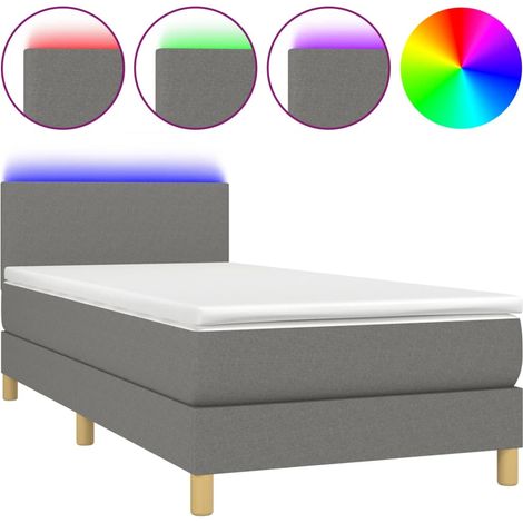 Lit simple Lit adulte Sommier à lattes de lit avec matelas et LED Gris foncé 90x200cm