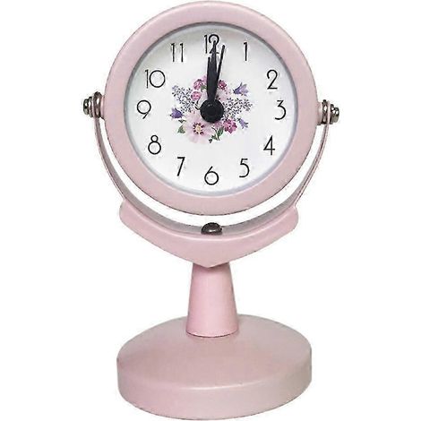 Montre analogique ronde de 5 cm (2 pouces) à affichage silencieux, sans tic-tac, indiquant l'heure et le niveau de batterie. Lecture facile. Style rétro.-Pink (1/5)