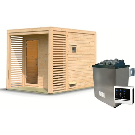 Sauna Exterieur Tonneau 4-6 Places Bois Epicea 38mm Poêle 9kW Karibu (1/5)