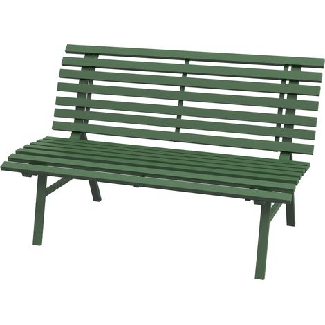Zweisitzer-Gartenbank aus grünem Aluminium, Lattenrost-Sitzfläche und -Rückenlehne, 123 x 67 x 79 cm
