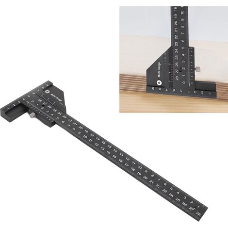 Multifunktionales T-Lineal aus Aluminium für Holz, schwarz, 300 mm, zum Messen und Markieren von Winkeln (1/5)