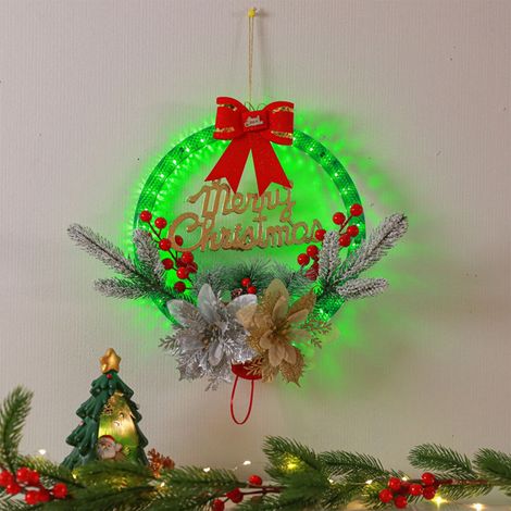 Guirlande De Noël - Couronne Avec Ruban Et Lumières LED - Alimentée Par Piles Ou USB - Diamètre 30 Cm - Pour Porte Fenêtre Mur Intérieur Extérieur (1/5)
