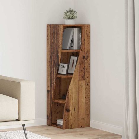 Vidaxl – Meuble d'angle bois ancien 32x32x102cm – 4 étagères d'angle – Construction en bois d'ingénierie – Rangement optimisé pour petits salons