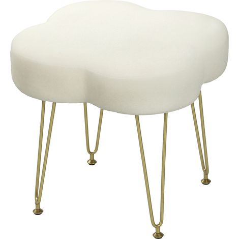 Tabouret rembourré en forme de trèfle, revêtement en tissu, pieds en acier, blanc crème (1/5)