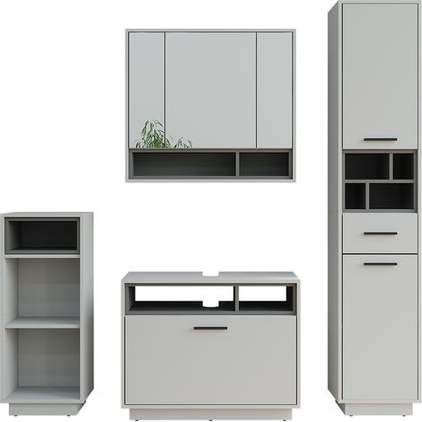 Conjunto de muebles de baño Beatrice, Gris/antracita, Set 4, Vicco