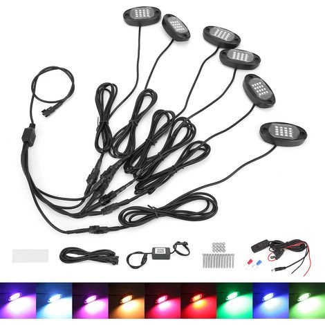Kit de luces LED para rocas 1V6 con control remoto Bluetooth, multicolor, para chasis de coche o motocicleta. (1/4)