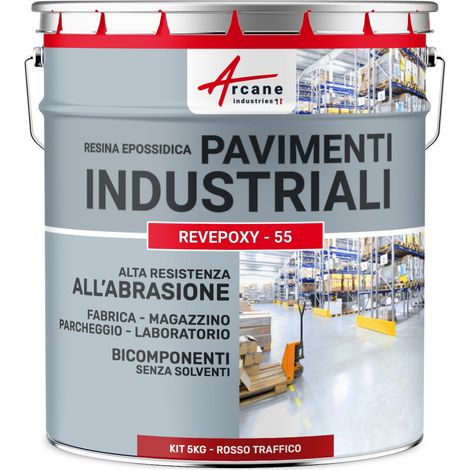 Vernice epossidica per pavimenti industriali - REVEPOXY TRAFFICO INTENSO - 5 Kg (fino a 10 m² in 2 strati) Rosso segnaletico - RAL 3020 - ARCANE INDUSTRIES