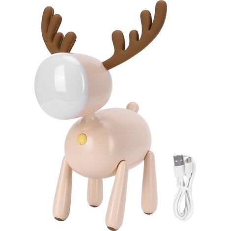 LED veilleuse dessin animé cerf en forme de lampe de Table 1200mAh USB charge chambre décoration (marron clair) (1/5)