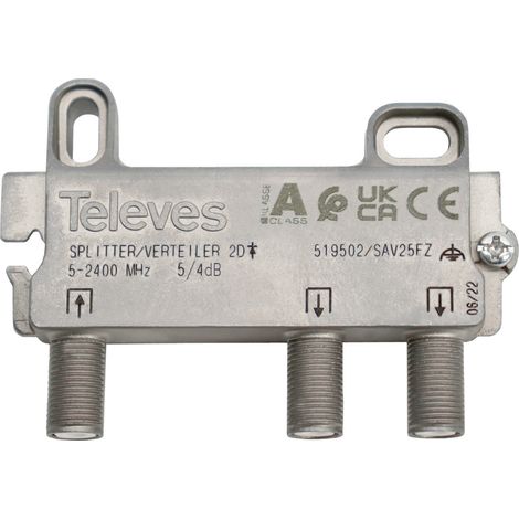 Tv splitter 2d 5-2400mhz 5/4db F Televes 519502