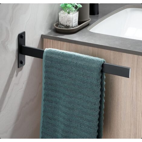Portasciugamani rettangolare da parete in acciaio inox nero con fori, adatto per bagno e cucina. (1/5)