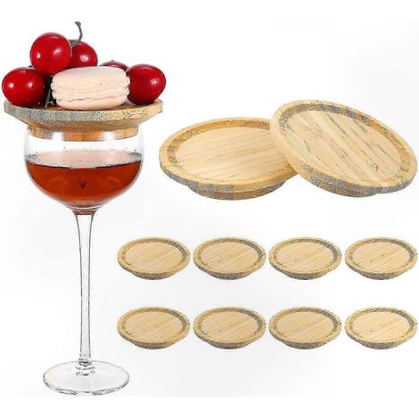 Couvercles en bambou pour verres à vin avec mini-assiettes à charcuterie pour événements en plein air, lot de 10 couvercles anti-insectes (1/5)