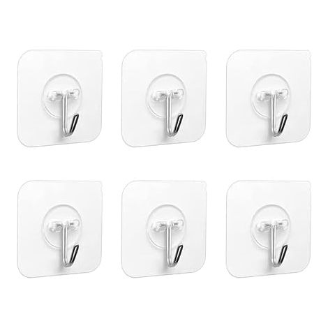 Crochet Adhésif - 6 Pièces Crochets Adhesifs Transparent Auto Adhesif 5 kg (max), Pour Accroche Salle de Bain,Cuisine,Plafond,Accrocher,Mural,Porte,Peignoirs,Porte Serviette (6 Pièces) (1/5)