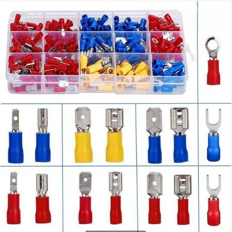 Coffret 280 cosses électricien,Cosses Electriques a Sertir, 280 PCS Cosse Electrique Isolée, Connecteurs électrique a sertir, Cosses et kits, Assortiment Connecteurs Ronde Cosses Plates Cosses Femelle (1/5)
