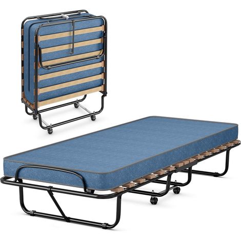 Goplus – Lit d’appoint pliant 185x80cm – Matelas en mousse à mémoire de forme 6,5cm – Charge 120kg – 4 roulettes pour transport facile (1/5)