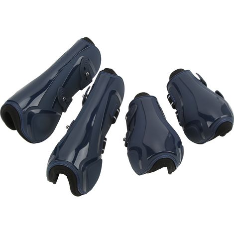Lot de 4 guêtres de protection pour les jambes de cheval en néoprène PU épais et absorbant les chocs (bleu marine, taille XL) (1/5)