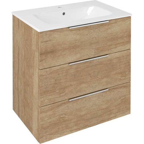 Sapho Cirasa - Mobiletto per lavabo 70x75x46 cm, 3 cassetti, rovere alabama CR731-2222 (1/5)