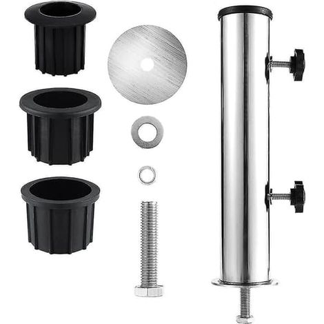 Ecleanfy - Ensemble de tubes de support pour mât de parasol, manchon d'insertion pour base de parasol d'extérieur, pour jardin (argent noir) (1/5)