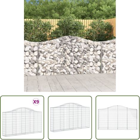 The Living Store Gabionen mit Hochbogen 9 Stk. 200x30x100/120cm Verzinktes Eisen - Gabionen - Gartendeko - Gartenzubehör - Zaun - Sichtschutz (1/5)