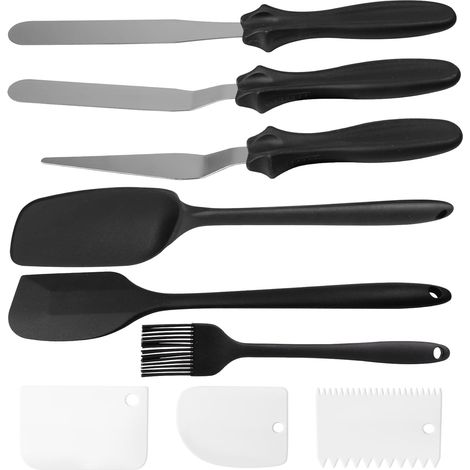 3 Pièces Spatule Patisserie Inox Set avec Pinceau à Huile, Spatule Cuisine Silicone Résistante à la Chaleur, 3 Spatule Silicone Cuisine avec 3 Coupe Pate Blanc, pour Appliquer Crème (1/5)