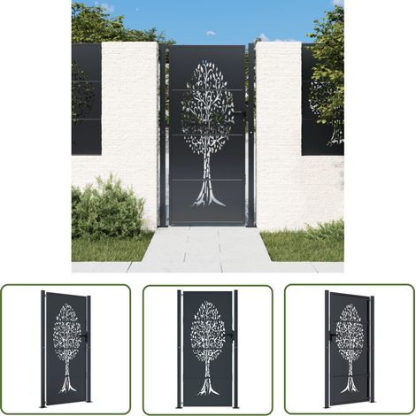 The Living Store Portail de jardin anthracite 105x180cm acier conception d'arbre - Portail De Jardin - Portillon - Clôture - Portail Aluminium - Portail Acier (1/5)
