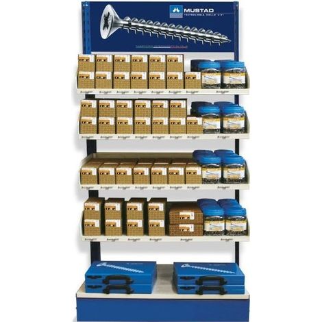 Mustad ME05010002000CC Espositore per Viti Sfuso 5 Ripiani Portata 50 Kg Capacita' 40-45 Scatole Autoportante colore Nero