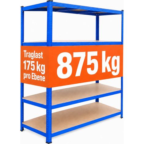 Relaxdays Schwerlastregal, HxBxT: 200 x 120 x 60 cm, 875 kg, 5 Ebenen, Lagerregal Keller, zum Stecken, blau/braun (1/5)