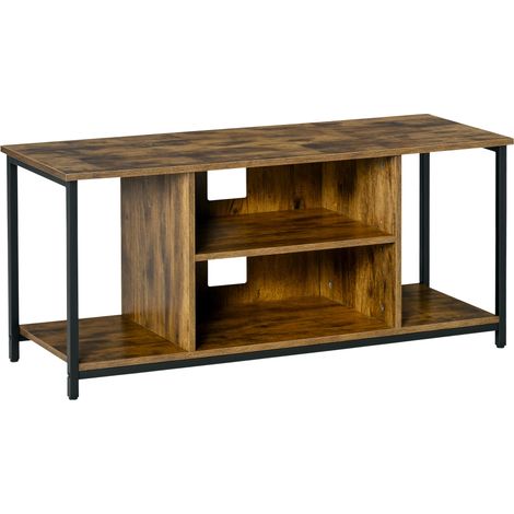 Homcom – Meuble TV brun rustique en panneau de particules – Étagère réglable 3 niveaux – 2 compartiments ouverts – 110x40x50cm – Style industriel (1/5)