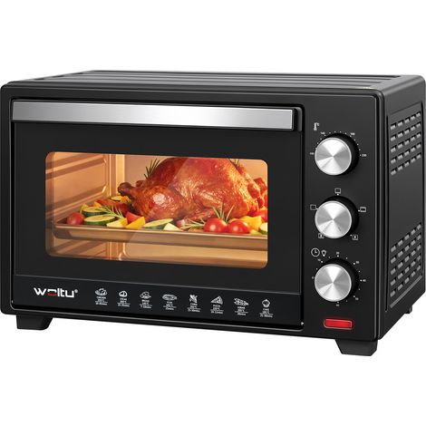 Woltu – Mini four chaleur tournante 28L 1600W – Température 100-230°C – Minuterie 60 min – 3 modes de cuisson – Plaque et grille incluses – Noir