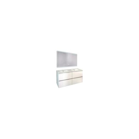 ONDEE ZEN - Meuble salle de bain TRENDY - 120 cm - Blanc mat - 4 Tiroirs - Miroir ATHENA (1/3)