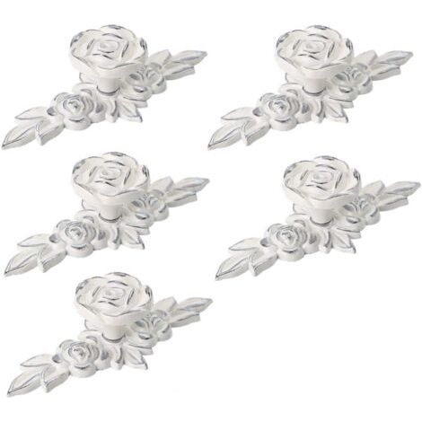Lot de 5 boutons de placard décoratifs Euro Rose avec plaque, boutons de tiroir ivoire floral, boutons de porte de placard, poignées de tiroir blanc ivoire (1/5)